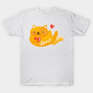 Orange cat with red heart, love valentine T-Shirt